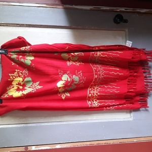 PINAPPLE MOON OVERSIZED RED HIBISCUS SCARF